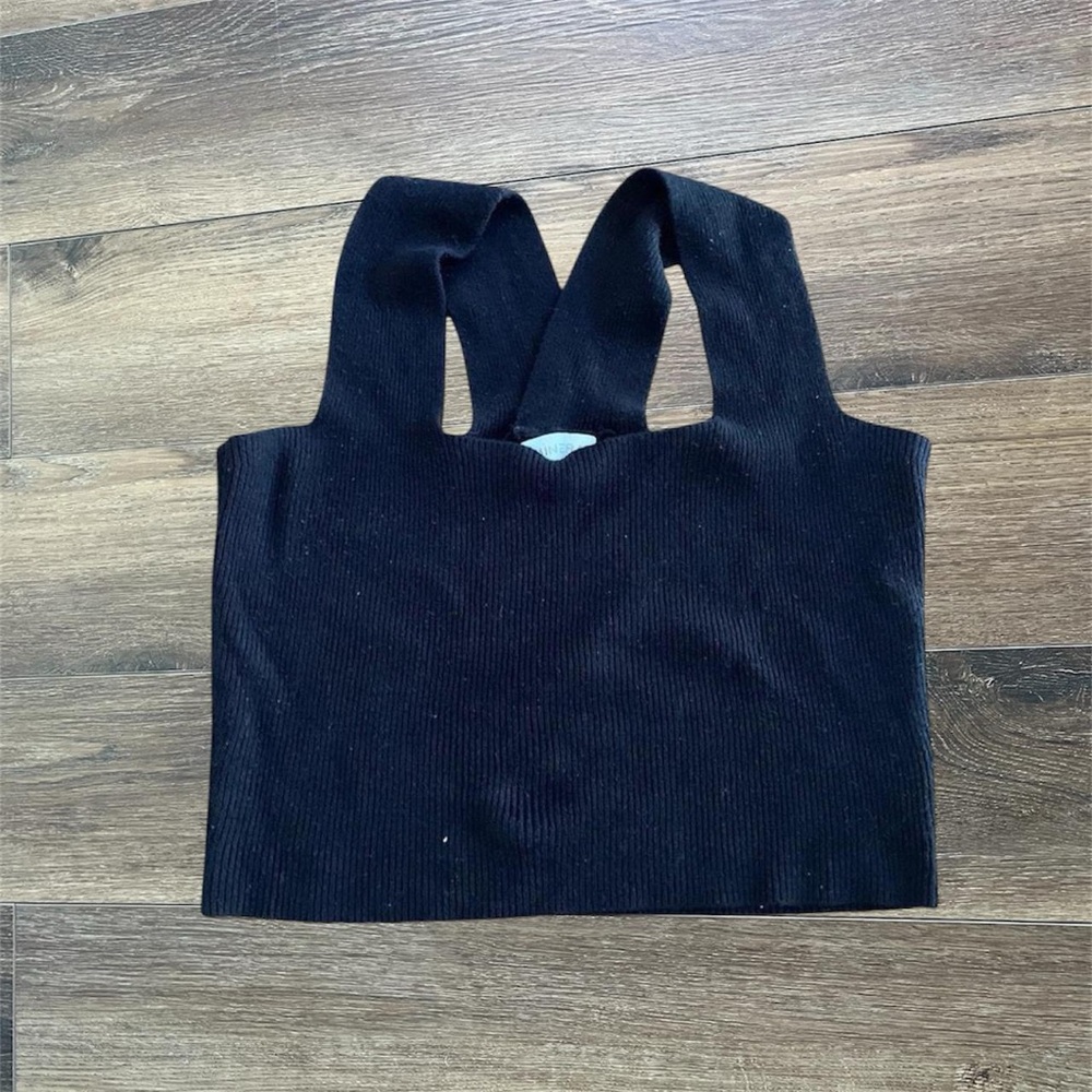 Black Ribbed Halter Crop top with Cross Tie in the back